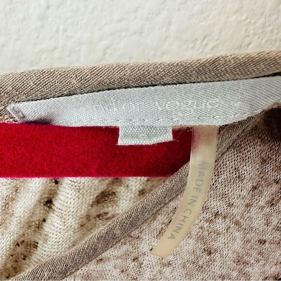 Andor Vogue Tan Lace Hem Linen Blend Mixed Media Long Sleeve Tunic Size S - Picture 2 of 3